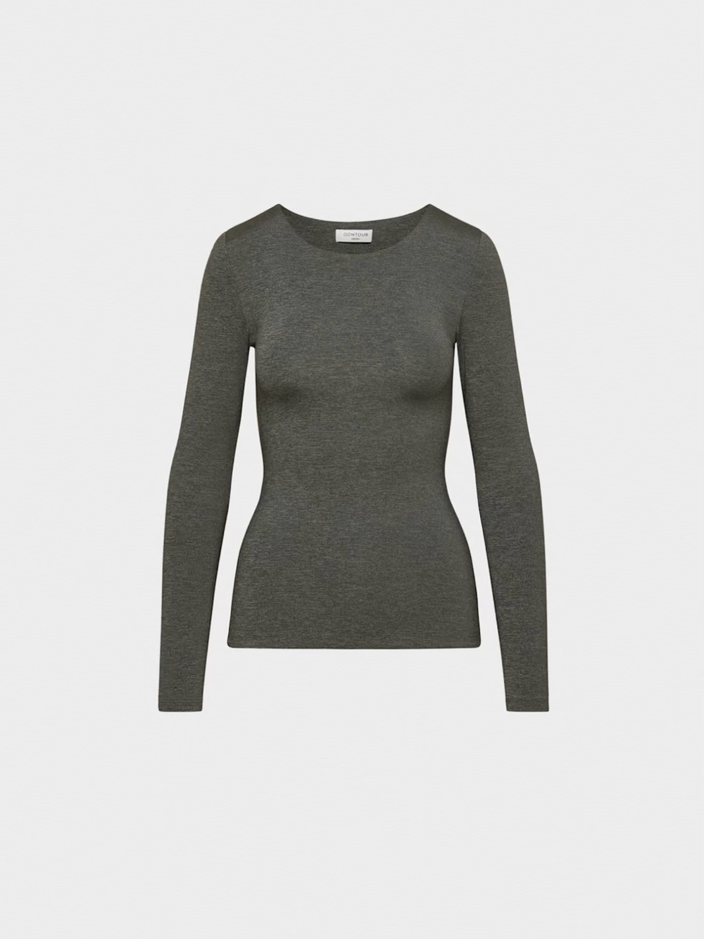 Fitted Long-Sleeve Crewneck Top in Grey